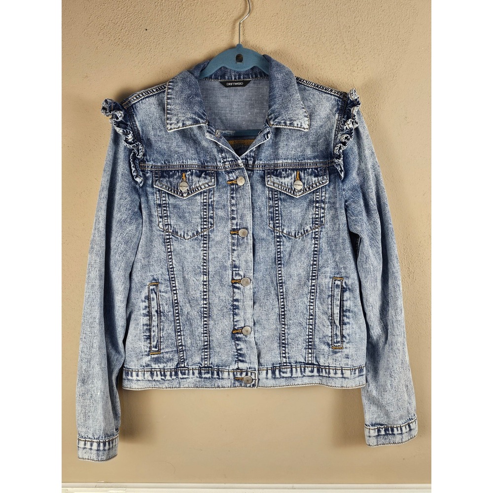 Driftwood Womens Denim Ruffle Jeans Jacket Medium